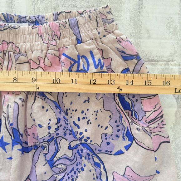 Las Sureñas Amor Blue Linen Blend Elastic Waist Lightweight Pool Day Shorts Sz S - Picture 5 of 13